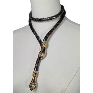 Vintage DL Auld Black and Gold Mesh Clasps Hands Belt Necklace Victorian Revival